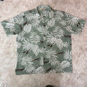 Royal Creations Hawaiian Shirt Mens XL Green Tropical Canoe Paddle Print